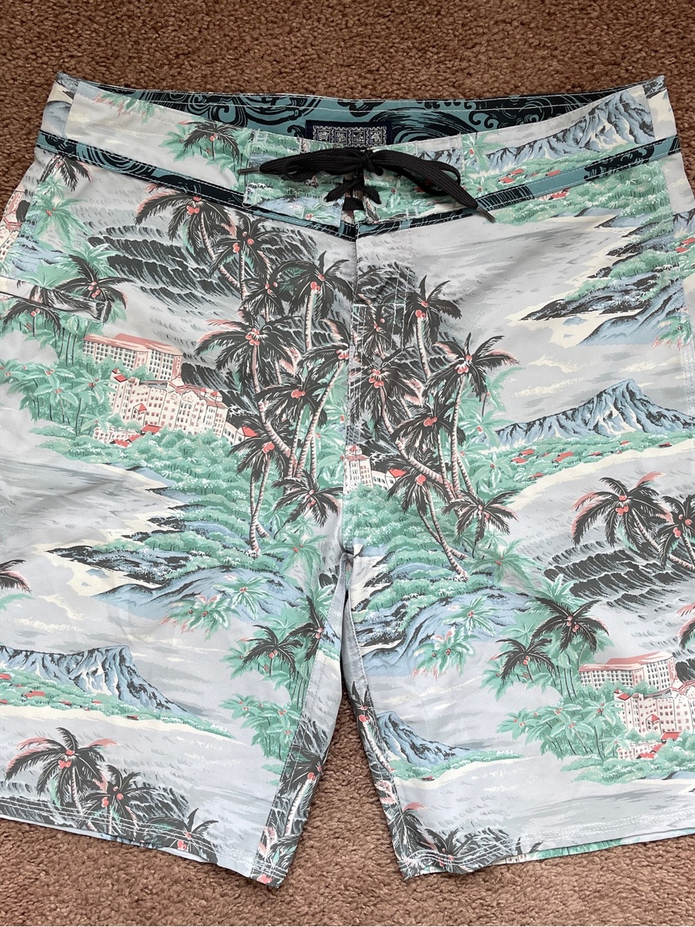 reyn spooner Tropical Palm Board Shorts - Mint Green and Light Gray